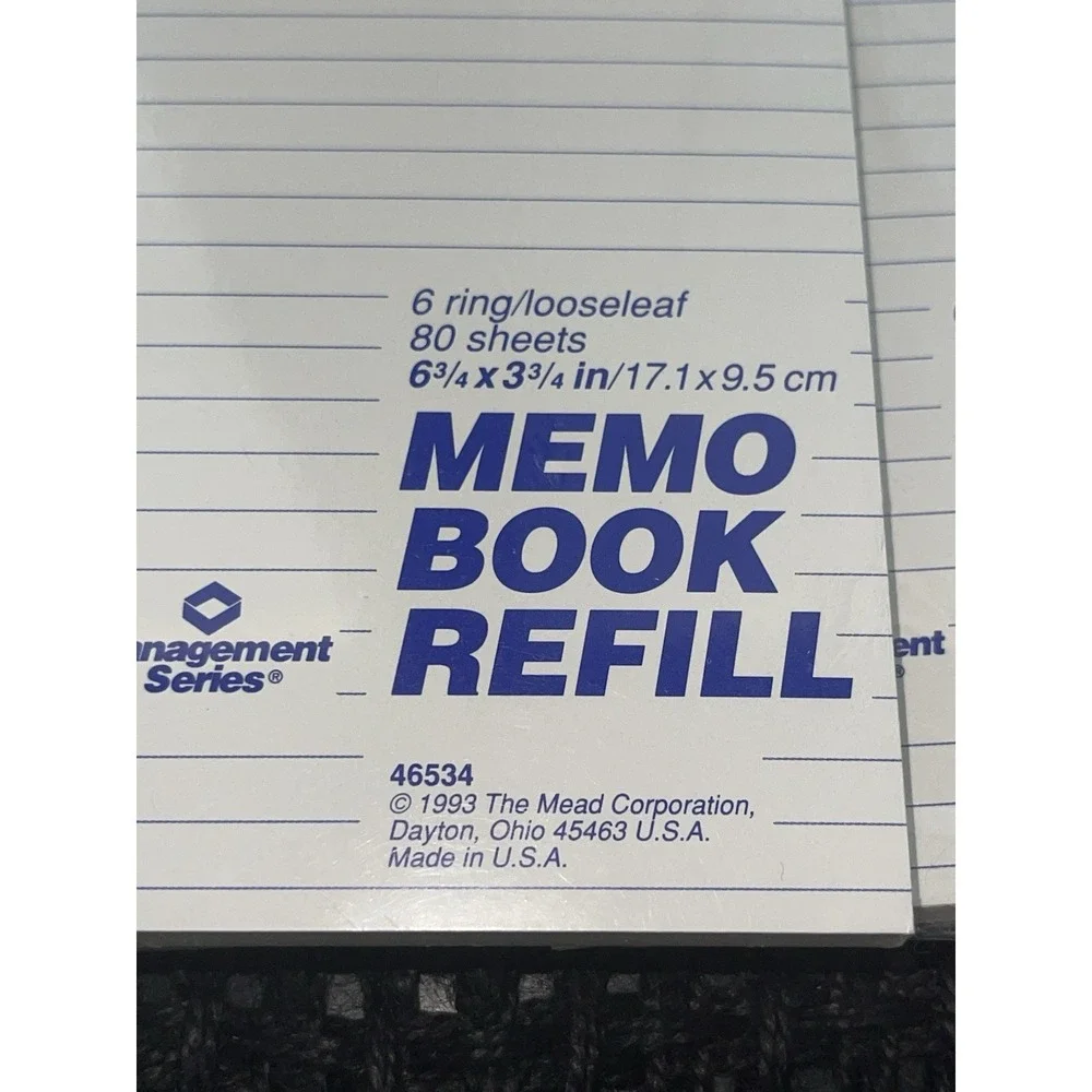 NOS VTG Binder &1993 Mead Memo Book Refill 6 Ring 3.75